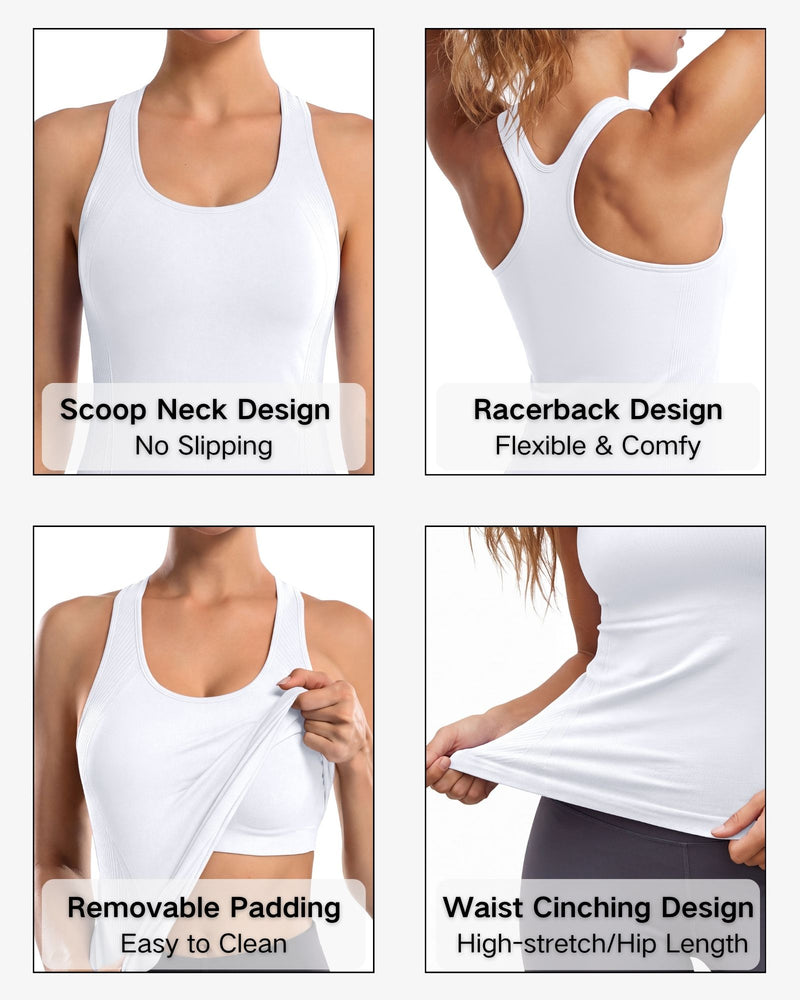 Anferry Women Ribbed Seamless Tank Top with Built in Bra, Slim Fit Workout Tops for Yoga Pilates Running Casual Home Wear