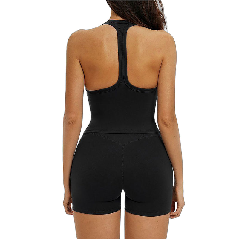 Women Halter Tank Top Shorts 2 Piece Workout Set Removable Pads Yoga Athletic Outfit