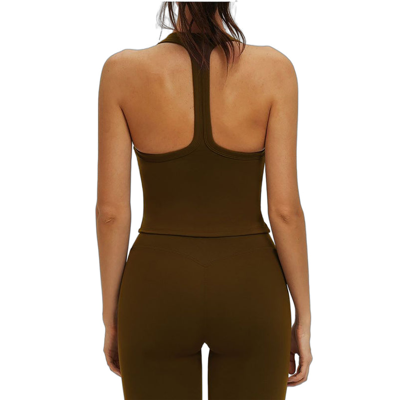 Women Halter Tank Top Shorts 2 Piece Workout Set Removable Pads Yoga Athletic Outfit