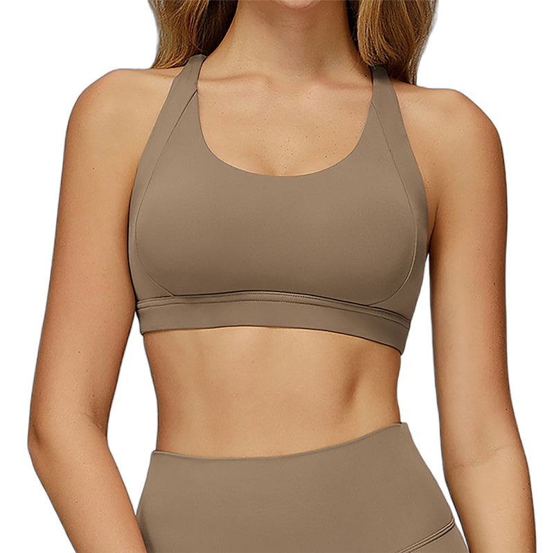 Women Strappy Back Sports Bra Removable Pads Medium Support Workout Yoga Athletic Bra