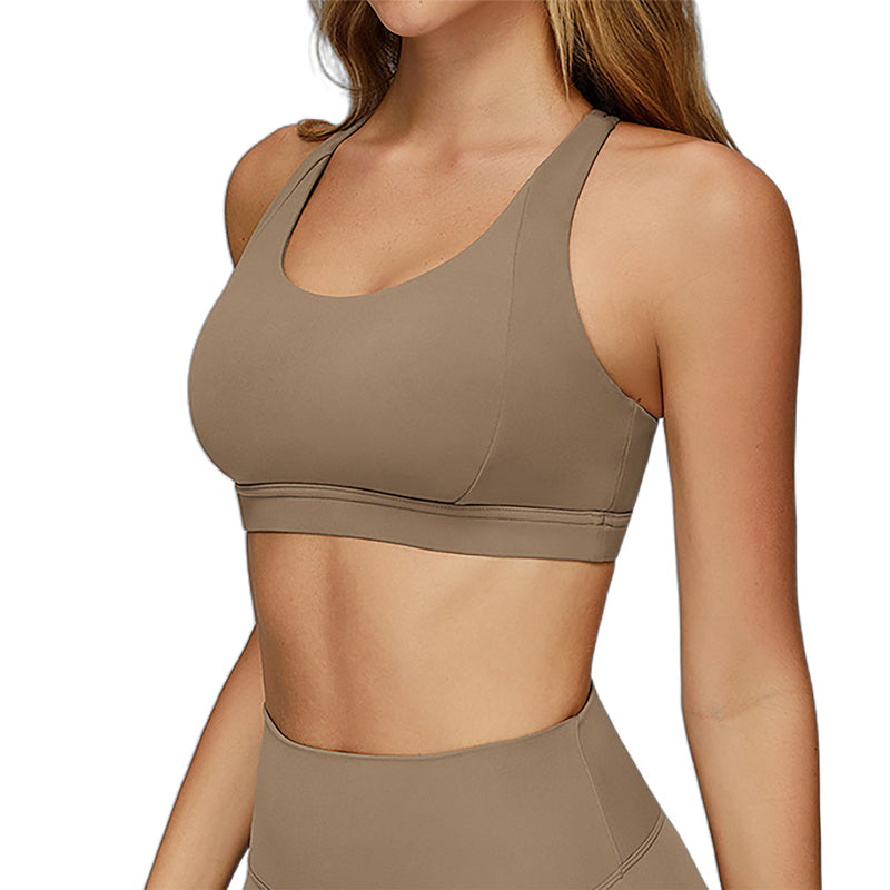 Women Strappy Back Sports Bra Removable Pads Medium Support Workout Yoga Athletic Bra