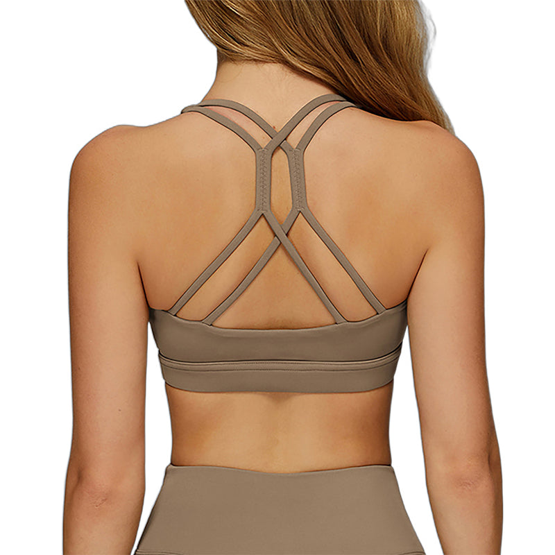 Women Strappy Back Sports Bra Removable Pads Medium Support Workout Yoga Athletic Bra