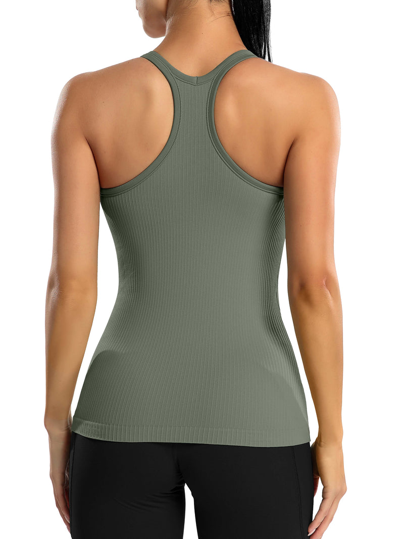 ANFERRY Women's Ribbed Workout Tank Tops with Built in Bra Racerback Athletic Top