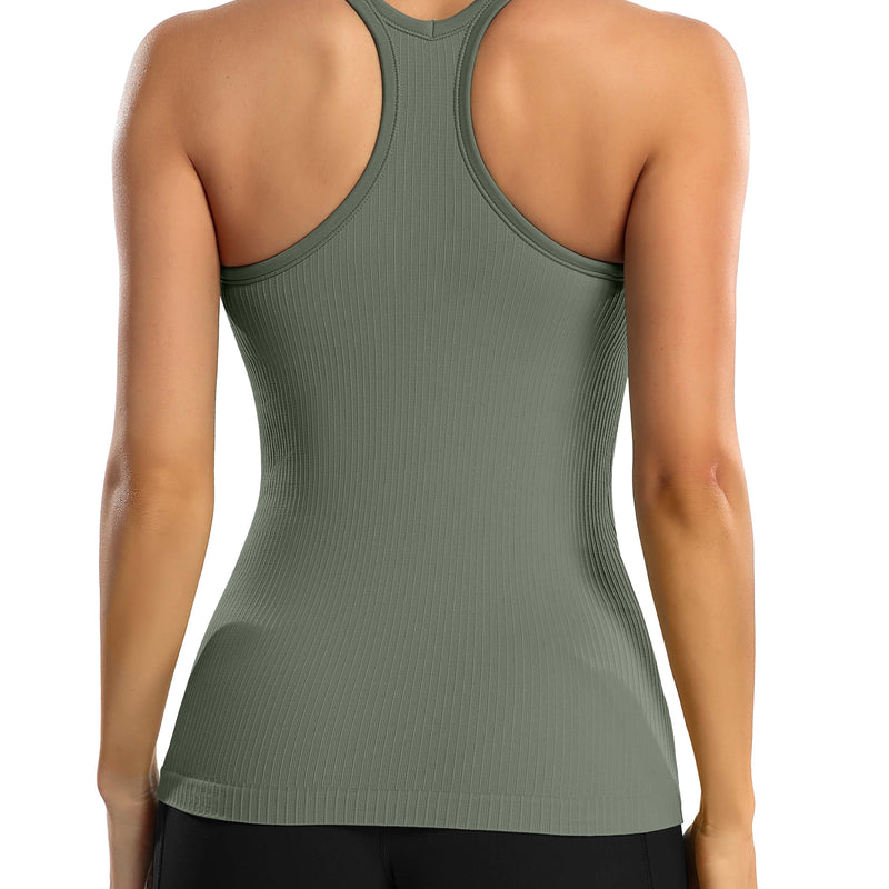 ANFERRY Women's Ribbed Workout Tank Tops with Built in Bra Racerback Athletic Top