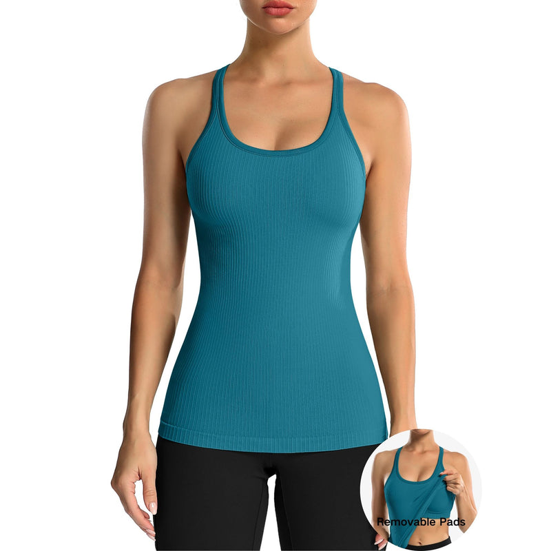 ANFERRY Women's Ribbed Workout Tank Tops with Built in Bra Racerback Athletic Top