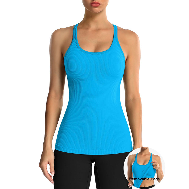 ANFERRY Women's Ribbed Workout Tank Tops with Built in Bra Racerback Athletic Top