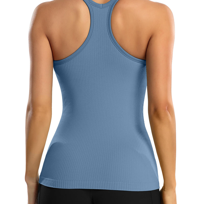 ANFERRY Women's Ribbed Workout Tank Tops with Built in Bra Racerback Athletic Top