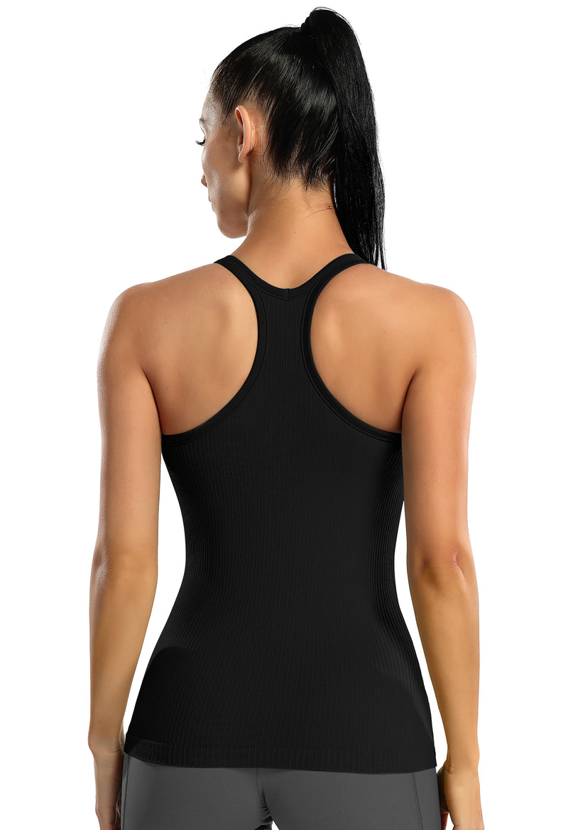 Women's Ribbed Racerback Built-in Bra Seamless Workout Tank Top