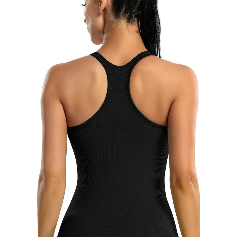 Women's Ribbed Racerback Built-in Bra Seamless Workout Tank Top