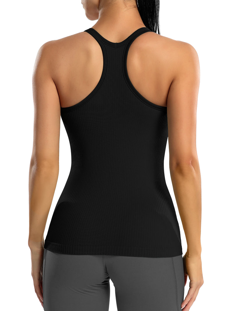 ANFERRY Women's Ribbed Workout Tank Tops with Built in Bra Racerback Athletic Top