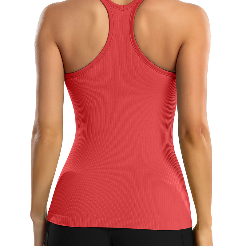 ANFERRY Women's Ribbed Workout Tank Tops with Built in Bra Racerback Athletic Top