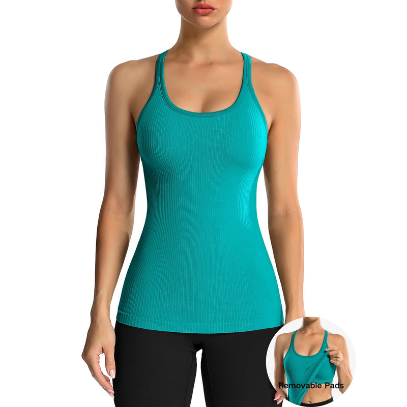 ANFERRY Women's Ribbed Workout Tank Tops with Built in Bra Racerback Athletic Top