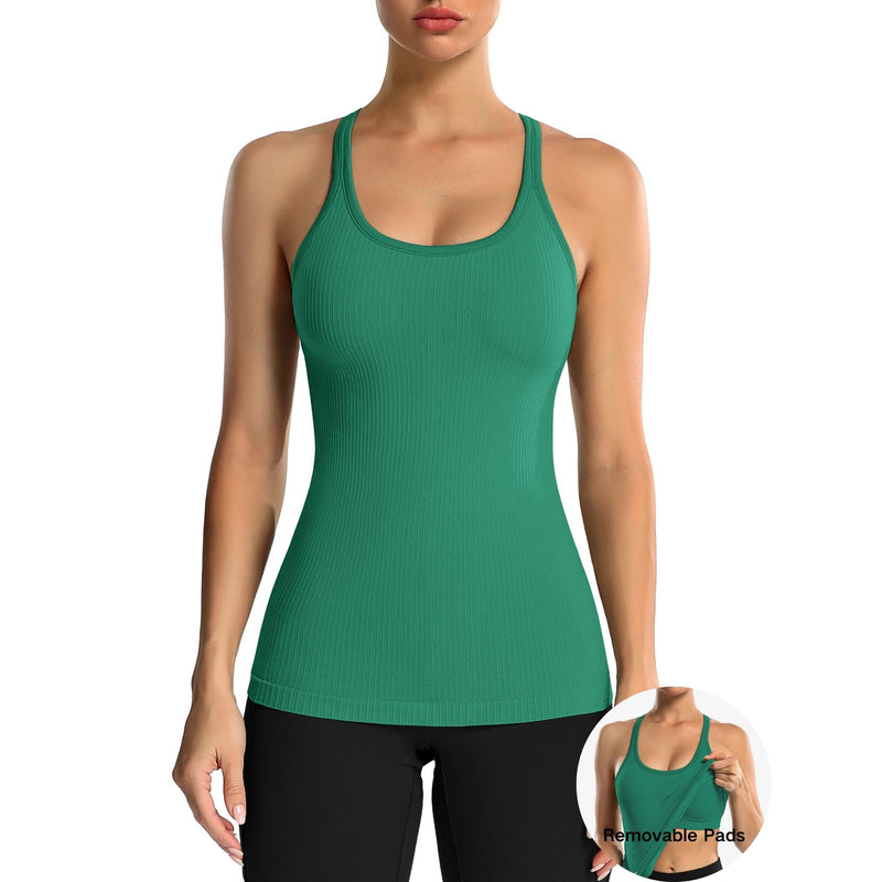 ANFERRY Women's Ribbed Workout Tank Tops with Built in Bra Racerback Athletic Top