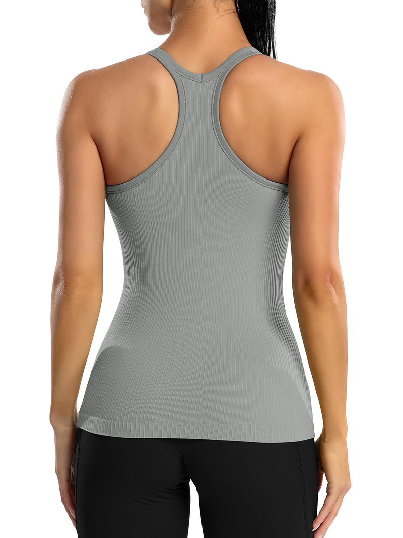 ANFERRY Women's Ribbed Workout Tank Tops with Built in Bra Racerback Athletic Top