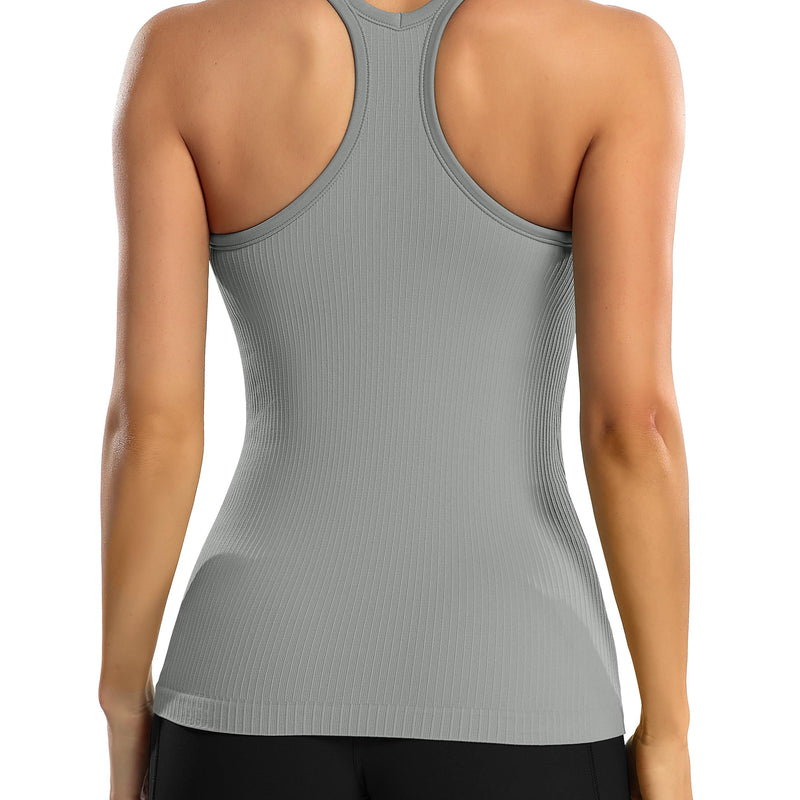 ANFERRY Women's Ribbed Workout Tank Tops with Built in Bra Racerback Athletic Top