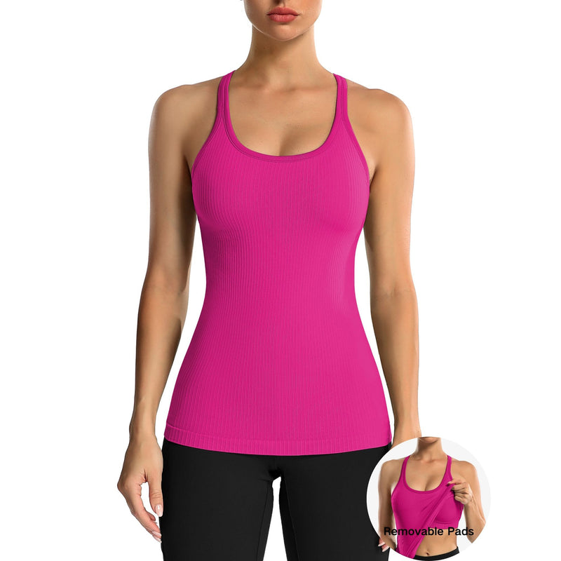 ANFERRY Women's Ribbed Workout Tank Tops with Built in Bra Racerback Athletic Top