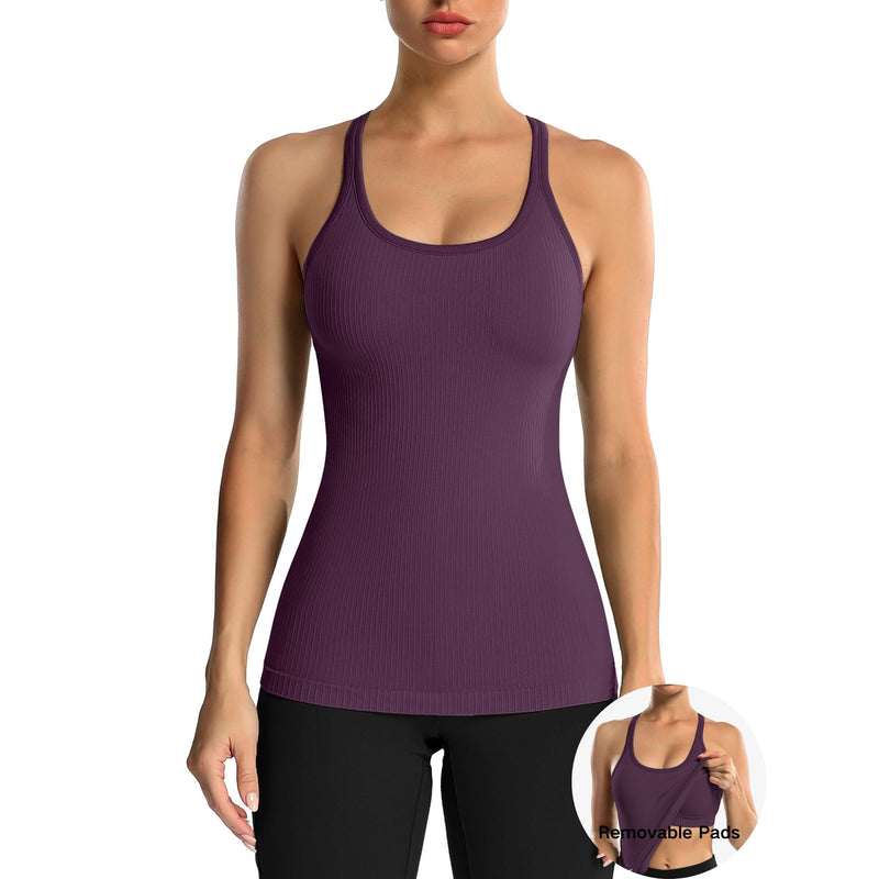 ANFERRY Women's Ribbed Workout Tank Tops with Built in Bra Racerback Athletic Top