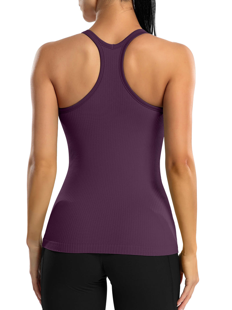 ANFERRY Women's Ribbed Workout Tank Tops with Built in Bra Racerback Athletic Top