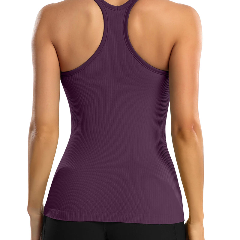 ANFERRY Women's Ribbed Workout Tank Tops with Built in Bra Racerback Athletic Top