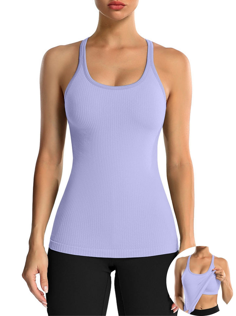ANFERRY Women's Ribbed Workout Tank Tops with Built in Bra Racerback Athletic Top
