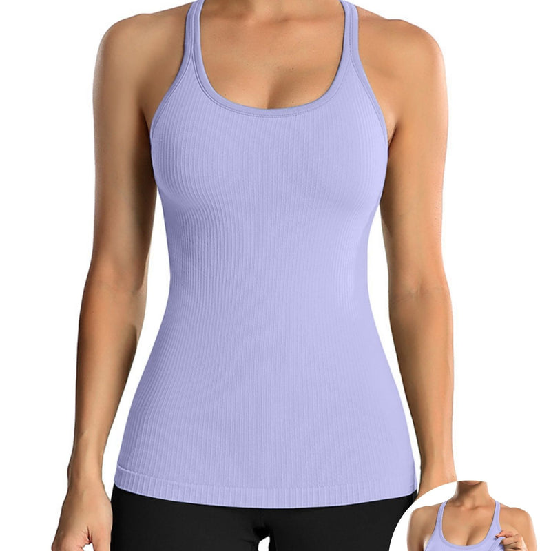ANFERRY Women's Ribbed Workout Tank Tops with Built in Bra Racerback Athletic Top