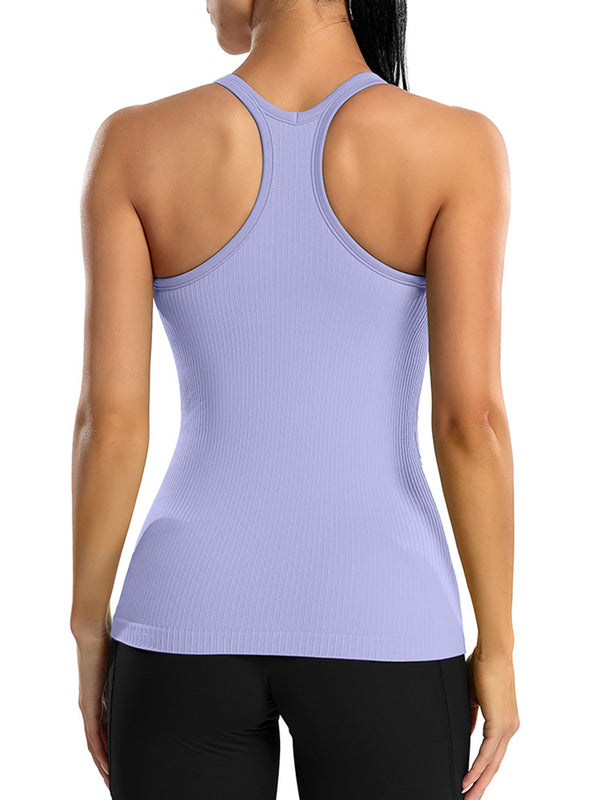 ANFERRY Women's Ribbed Workout Tank Tops with Built in Bra Racerback Athletic Top