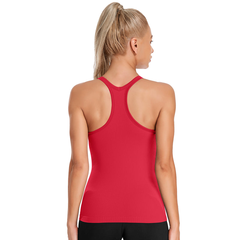 Women's Ribbed Racerback Built-in Bra Seamless Workout Tank Top