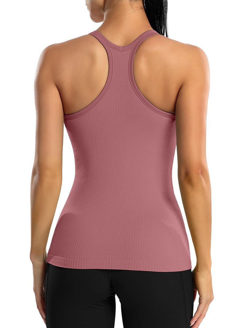 ANFERRY Women's Ribbed Workout Tank Tops with Built in Bra Racerback Athletic Top