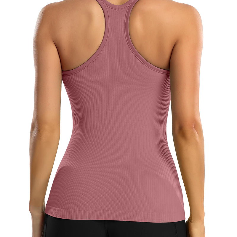 ANFERRY Women's Ribbed Workout Tank Tops with Built in Bra Racerback Athletic Top