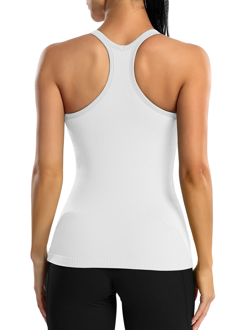ANFERRY Women's Ribbed Workout Tank Tops with Built in Bra Racerback Athletic Top