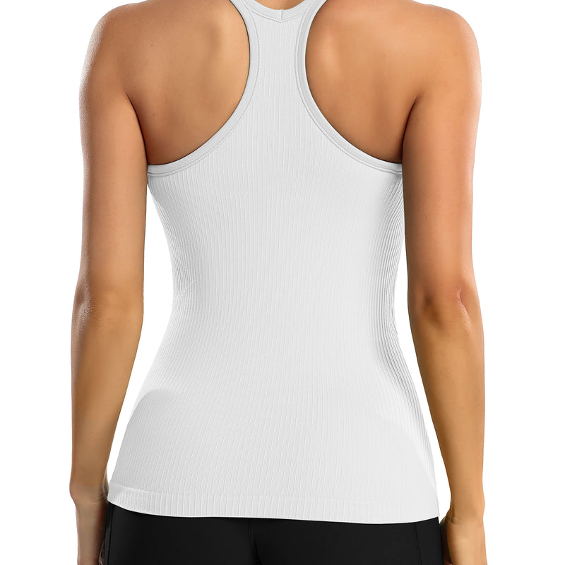ANFERRY Women's Ribbed Workout Tank Tops with Built in Bra Racerback Athletic Top