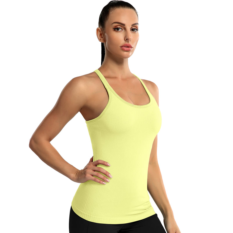 Women's Ribbed Racerback Built-in Bra Seamless Workout Tank Top