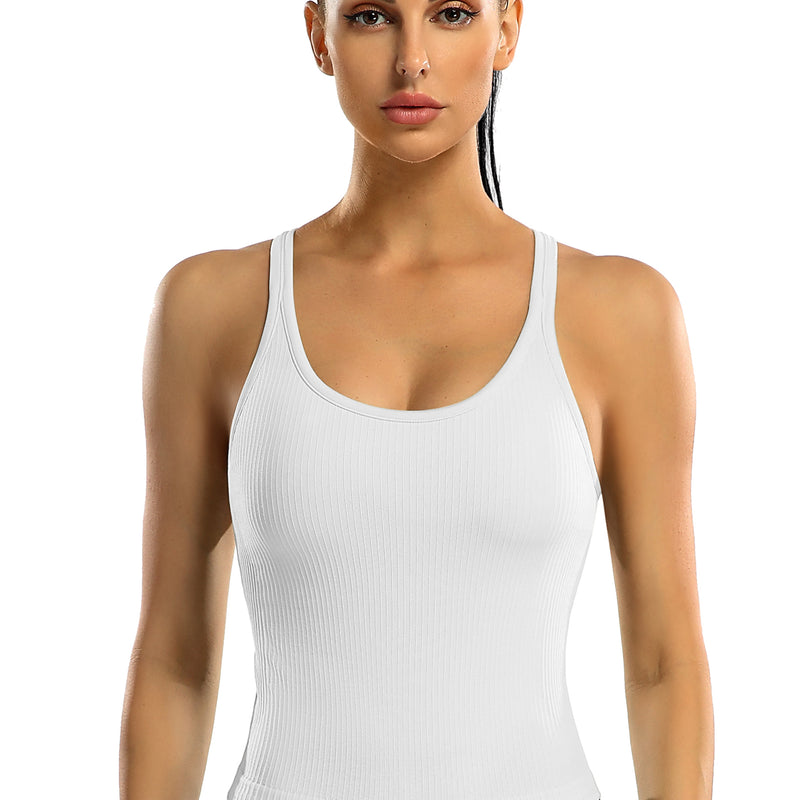 Women's Ribbed Racerback Cropped Built-in Bra Workout Tank Top