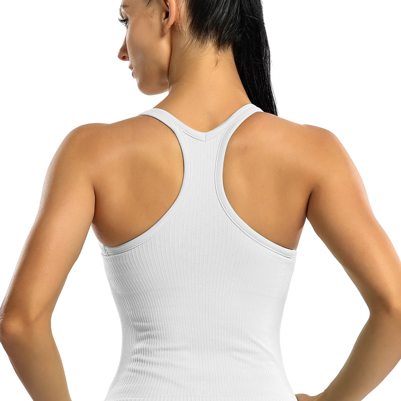 Women's Ribbed Racerback Cropped Built-in Bra Workout Tank Top