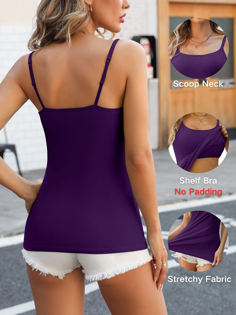 ANFERRY Womens Cotton Camisoles with Shelf Bra Solid Basic Spaghetti Straps Tank Tops Camis Pack of 2