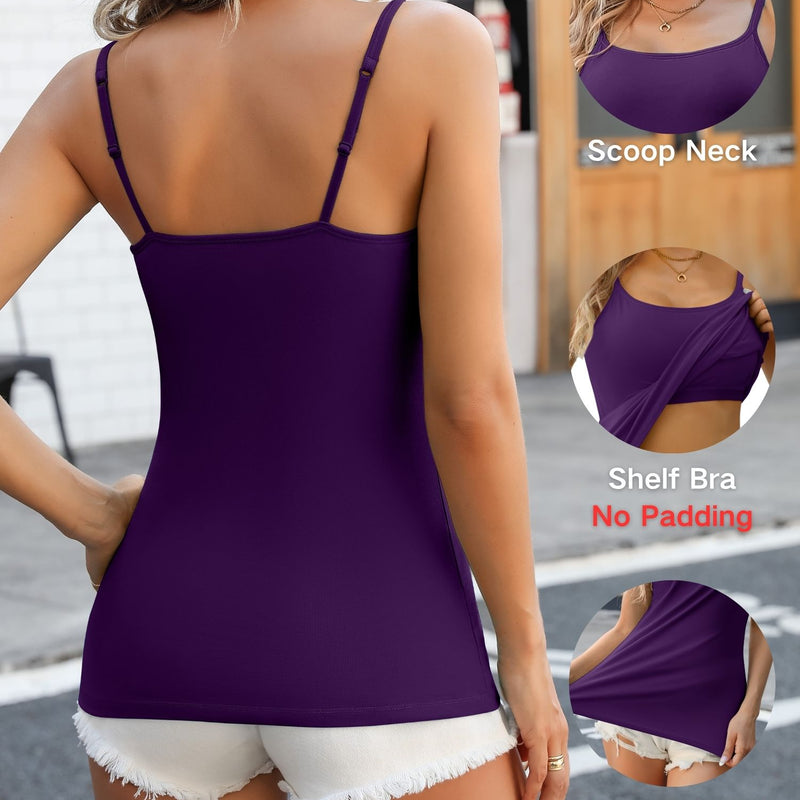 ANFERRY Womens Cotton Camisoles with Shelf Bra Solid Basic Spaghetti Straps Tank Tops Camis Pack of 2