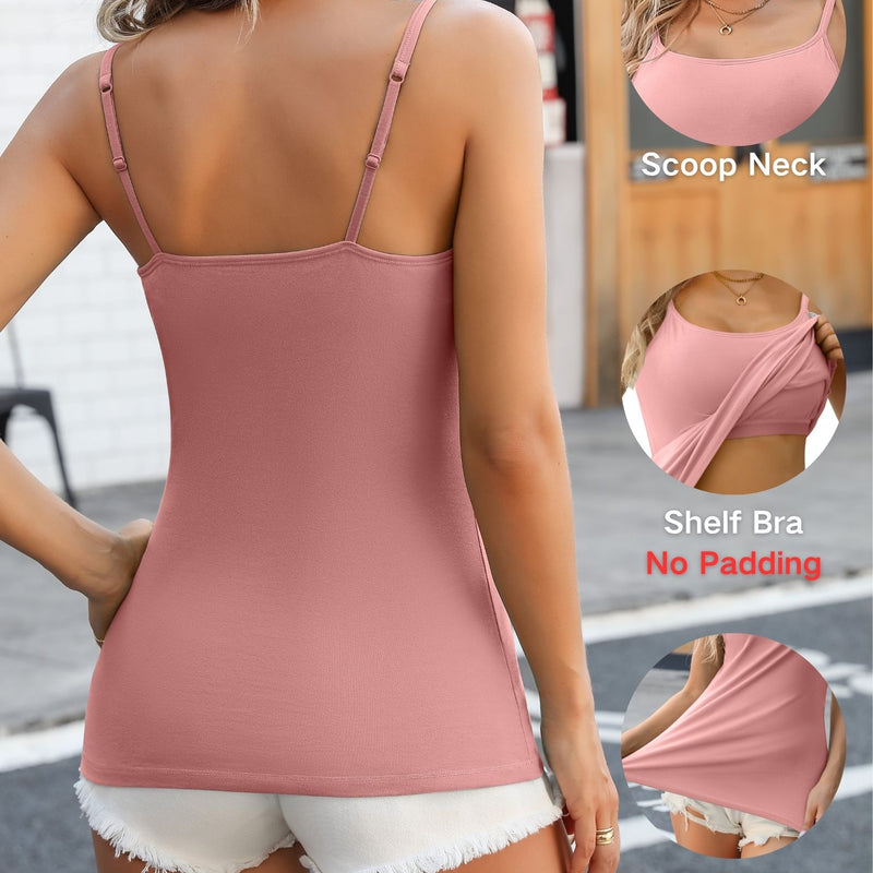 ANFERRY Womens Cotton Camisoles with Shelf Bra Solid Basic Spaghetti Straps Tank Tops Camis Pack of 2