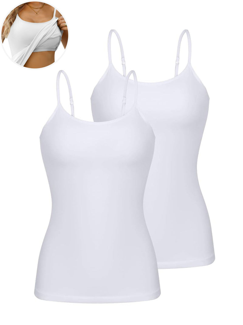 ANFERRY Womens Cotton Camisoles with Shelf Bra Solid Basic Spaghetti Straps Tank Tops Camis Pack of 2