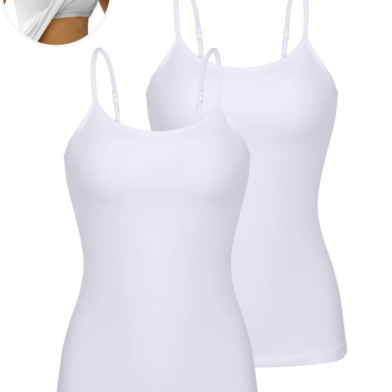 ANFERRY Womens Cotton Camisoles with Shelf Bra Solid Basic Spaghetti Straps Tank Tops Camis Pack of 2