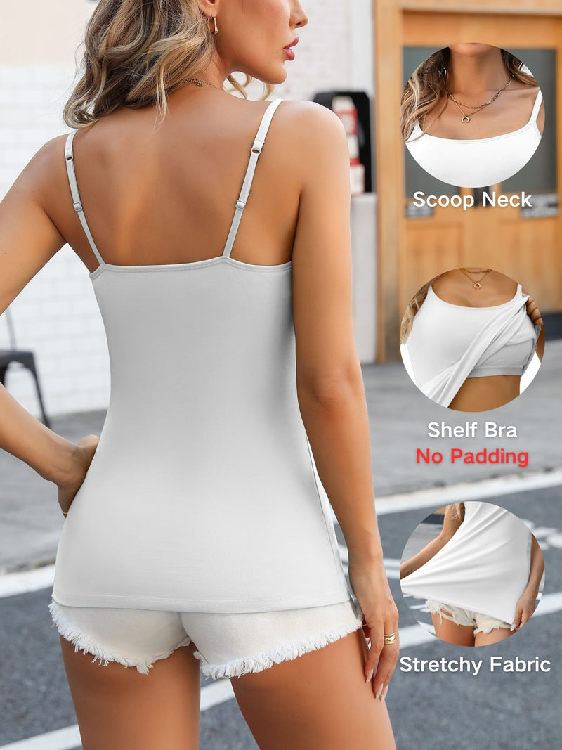 ANFERRY Womens Cotton Camisoles with Shelf Bra Solid Basic Spaghetti Straps Tank Tops Camis Pack of 2