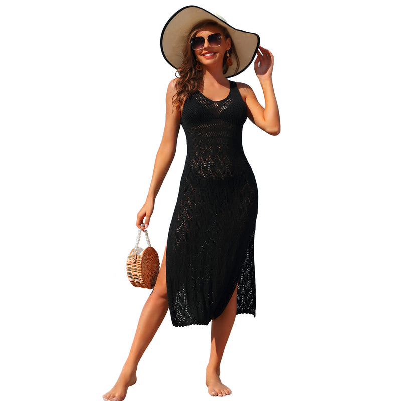 Sleeveless Crochet Split Midi Cover Up Dress