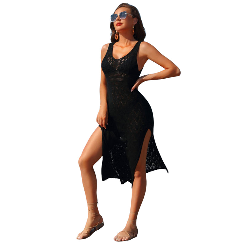 Sleeveless Crochet Split Midi Cover Up Dress