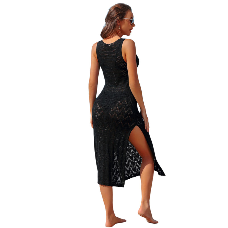Sleeveless Crochet Split Midi Cover Up Dress