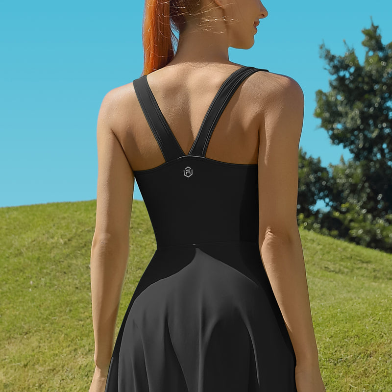 Scalloped V-Back Tennis Dress with Built-in Shorts
