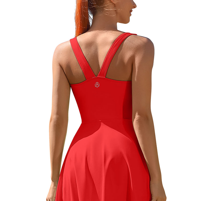 Scalloped V-Back Tennis Dress with Built-in Shorts