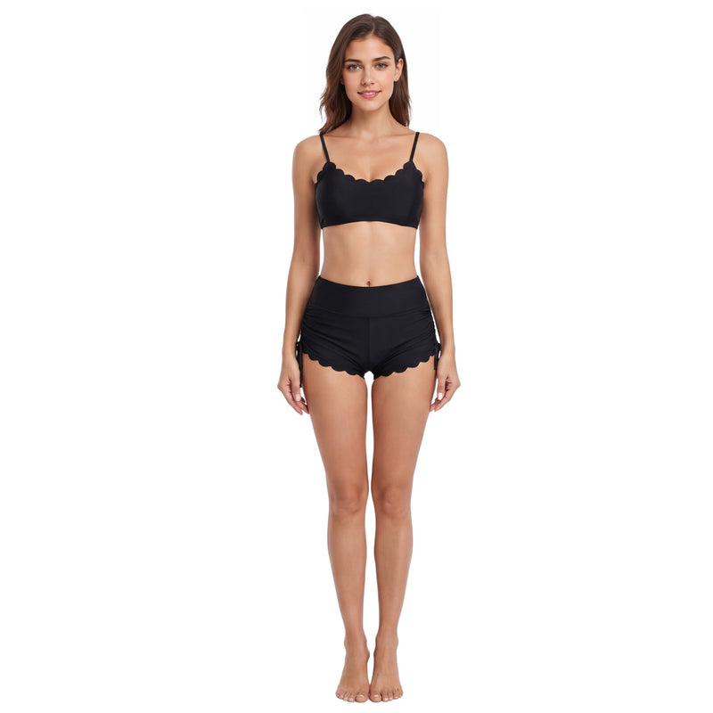 Women's High Waisted Scallop Edge Side Drawstring Swim Shorts