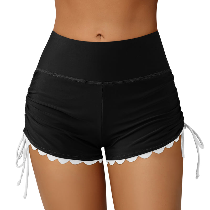Women's High Waisted Scallop Edge Side Drawstring Swim Shorts