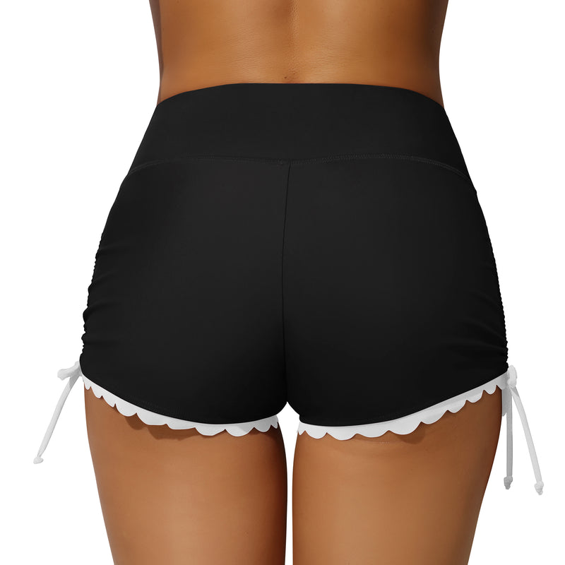Women's High Waisted Scallop Edge Side Drawstring Swim Shorts