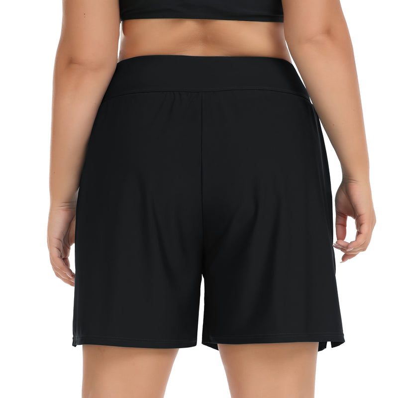 Women High Waist Swim Shorts Plus Size Board Shorts with Liner and Pockets