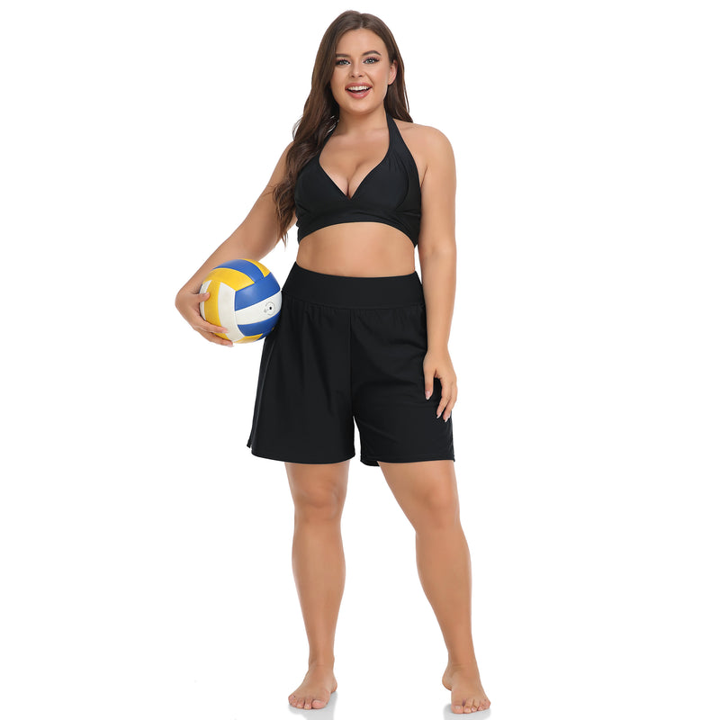 Women High Waist Swim Shorts Plus Size Board Shorts with Liner and Pockets